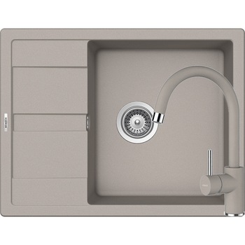 Kit chiuveta Schock Ronda D-100L 650 x 500 mm si baterie Schock Plutos Beton Cristalite Kit chiuveta Schock Ronda D-100L 650 x 500 mm si baterie Schock Plutos Beton Cristalite