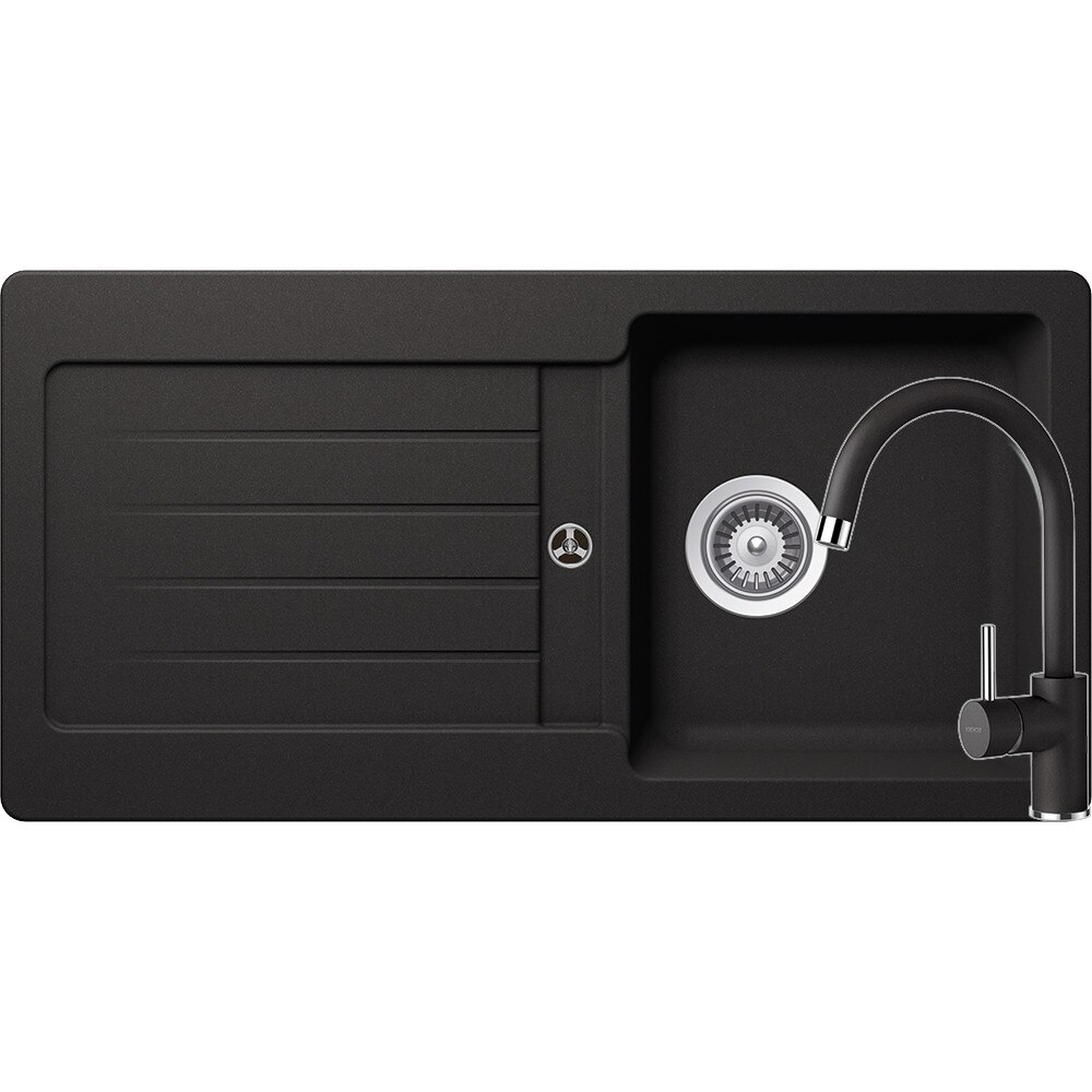 Kit chiuveta Schock Typos D-100S 860 x 435 mm si baterie Schock Plutos Nero Cristalite