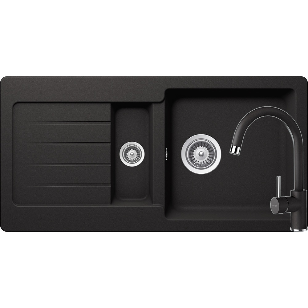 Kit chiuveta Schock Typos D-150S 860 x 435 mm si baterie Schock Plutos Nero Cristalite