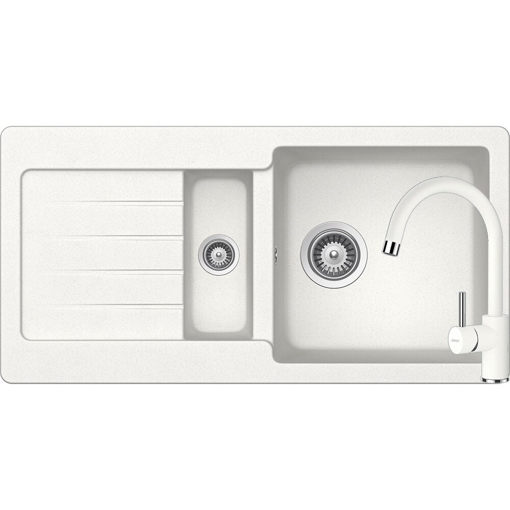 Kit chiuveta Schock Typos D-150S 860 x 435 mm si baterie Schock Plutos Alpina Cristalite