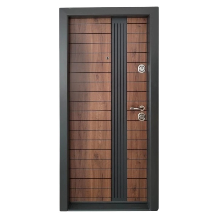 Usa metalica de apartament cu izolatie si vizor Novo Doors First Class NDS20, Deschidere Stanga, Dimensiune 200X88 cm, Tabla 12 mm, Kit complet, Wenge cu insertie Gri antracit