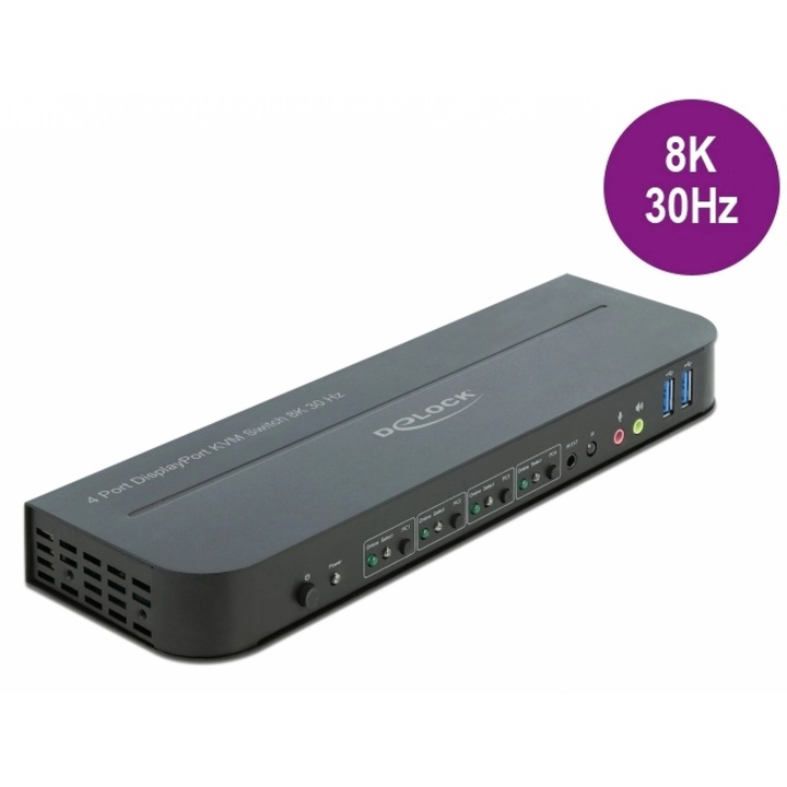 Switch KVM DisplayPort 8K30Hz cu USB 3.0 si Audio, Delock 11484