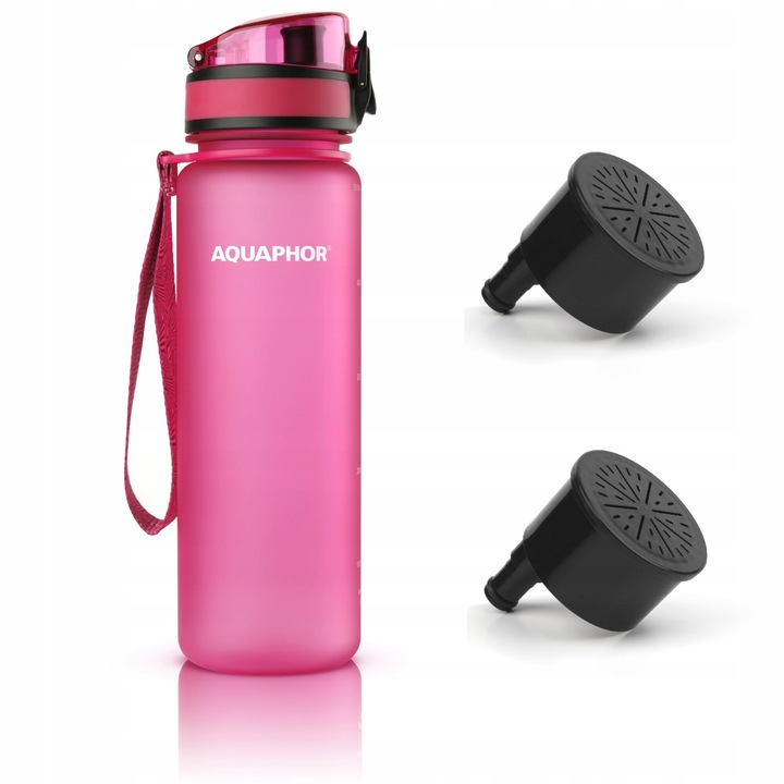 Sticla cu filtru Aquaphor City 500 ml + 2 filtre, roz