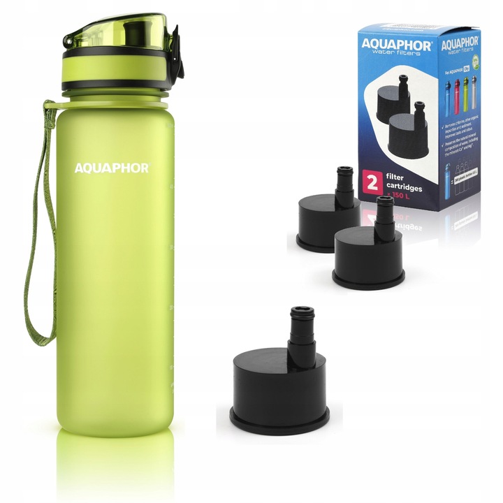 Аквафор Сити филтърна бутилка 500 мл + 3 филтъра, зелена