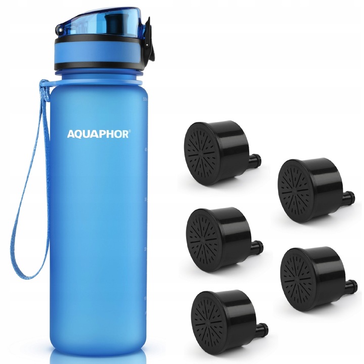 AQUAPHOR Сити филтърна бутилка 500 мл и 5 филтъра, синя