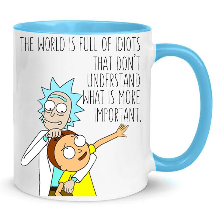 Cana ceramica Rick and Morty, 330ml, alb, albastru deschis