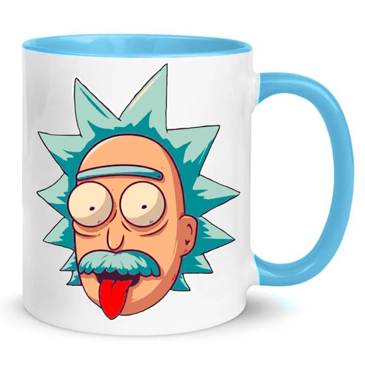 Cana ceramica Rick and Morty, design Einstein, alb, albastru deschis, 330ml, Chn