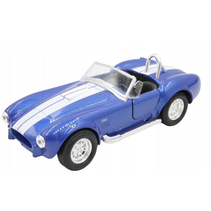 Колекционерска кола Welly, Shelby Cobra 427 S/C, 1965 г., синя, 1:34, прецизни детайли, отворени странични врати