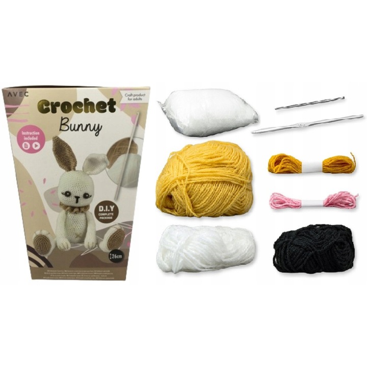 Set de crosetat CARDSPLITTER, iepuras, acril moale, 26cm