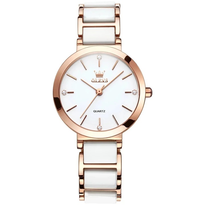 Ceas de dama Olevs Mecanism Quartz Japonia Casual Fashion Elegant Alb