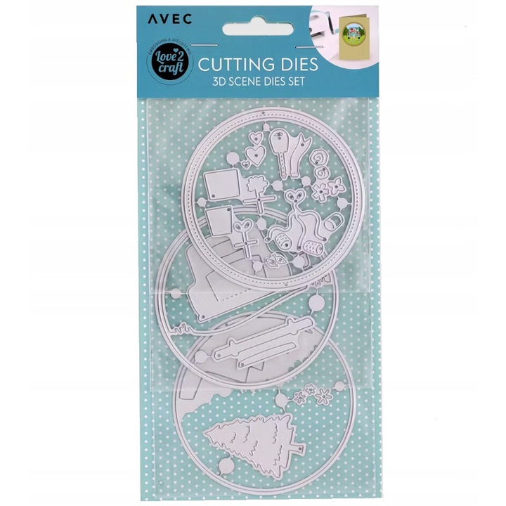 Set matrite de taiere 3D, CARDSPLITTER, 3 bucati, diametru 8cm, pentru proiecte de artizanat