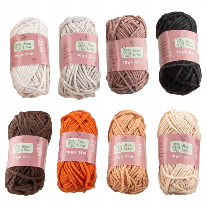 Set de fire de bumbac, CARDSPLITTER, 8 buc, 25m, 10g, multicolor, pentru crosetat