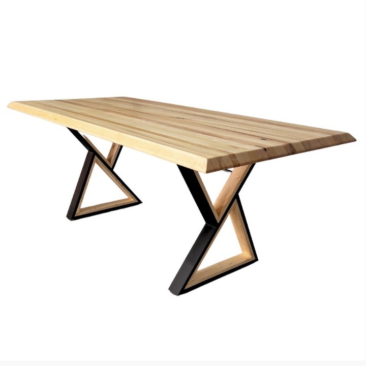 Masuta cafea, masuta living, cu blat lemn masiv tei, picioare masa metal, Alisson, 200x95x78 cm, buz