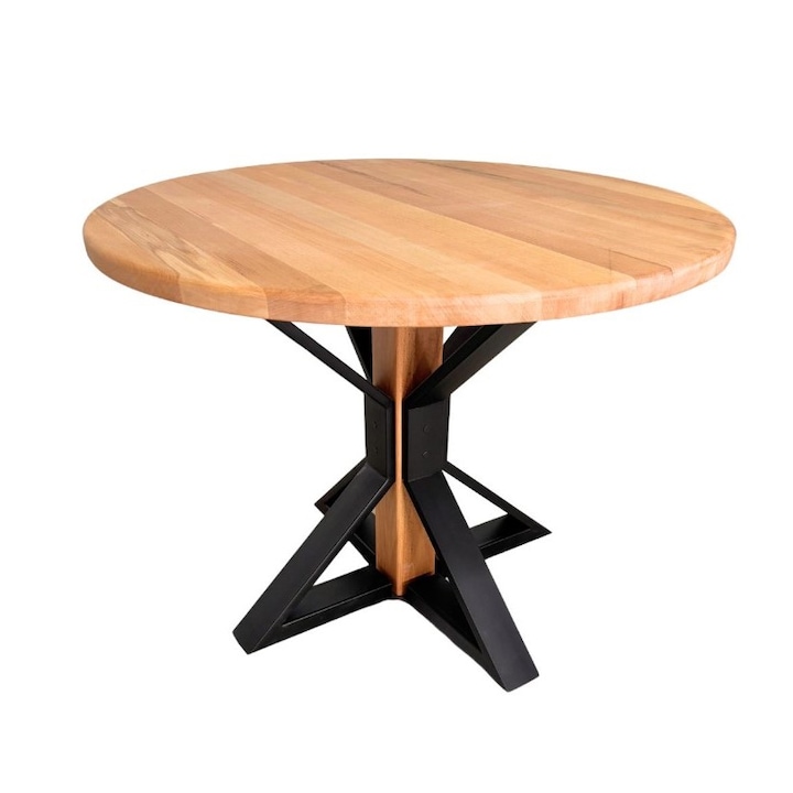 Masuta cafea, masuta living, cu blat lemn masiv fag, picioare masa metal, Caroline, 75.4x97.5 cm, buz