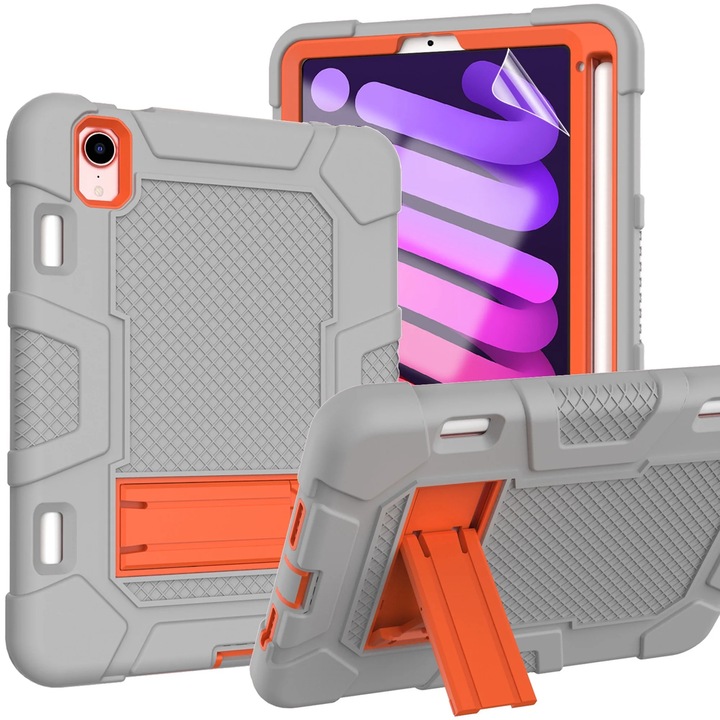 Калъф за iPad Mini 6 8.3", със стойка и държач за писалка, сив