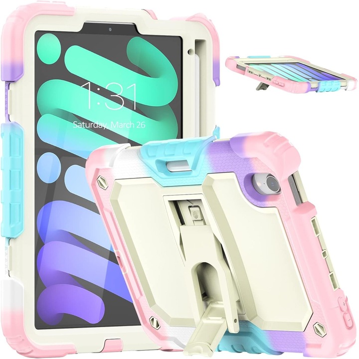 Калъф за iPad Mini 6 8.3", със стойка и презрамка, многоцветен