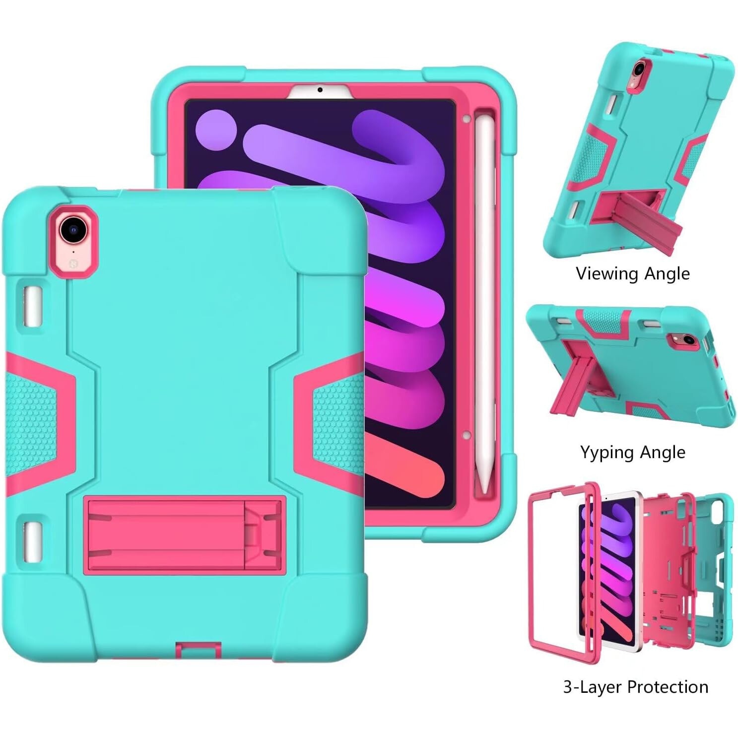 Husa tableta, TPU, pentru iPad Mini 6 8.3” verde/roz