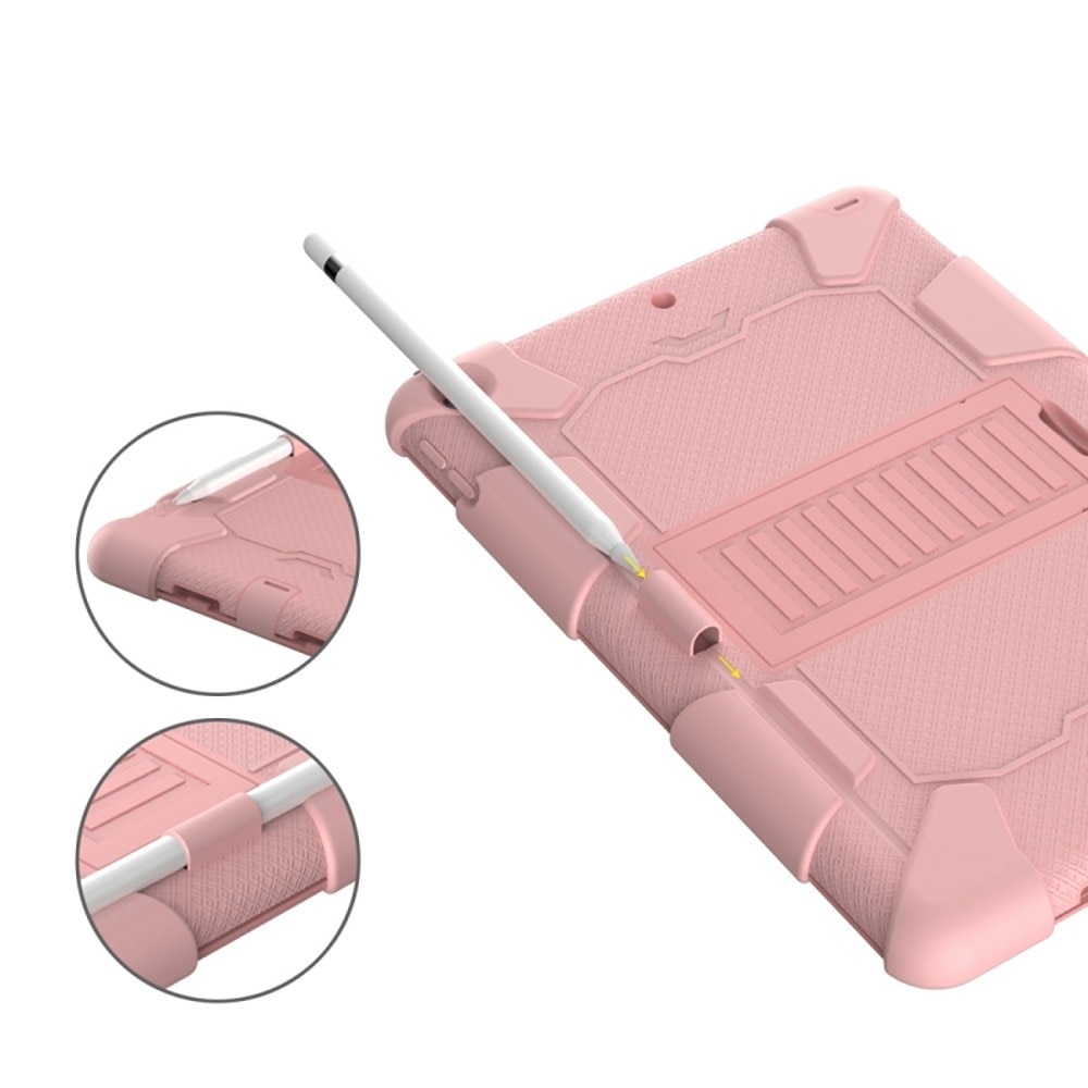 Husa blindata pentru iPad 8 de 10,2 inchi, cu suport si spatiu pentru Stylus, roz