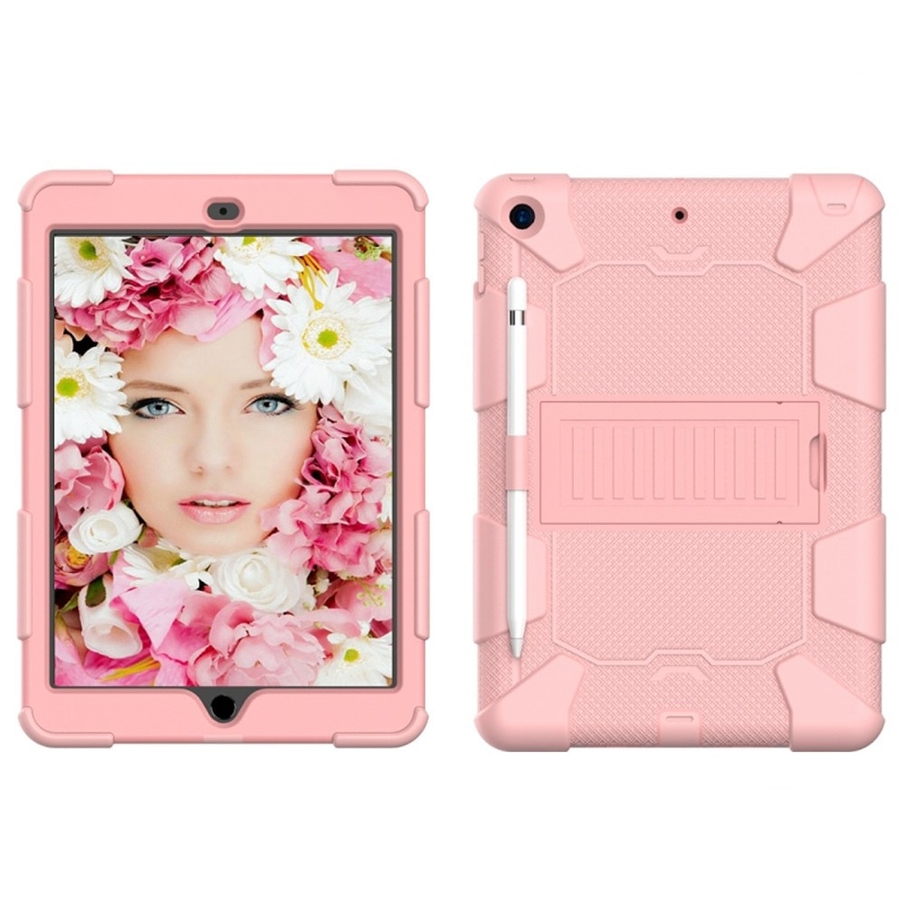 Husa blindata pentru iPad 8 de 10,2 inchi, cu suport si spatiu pentru Stylus, roz