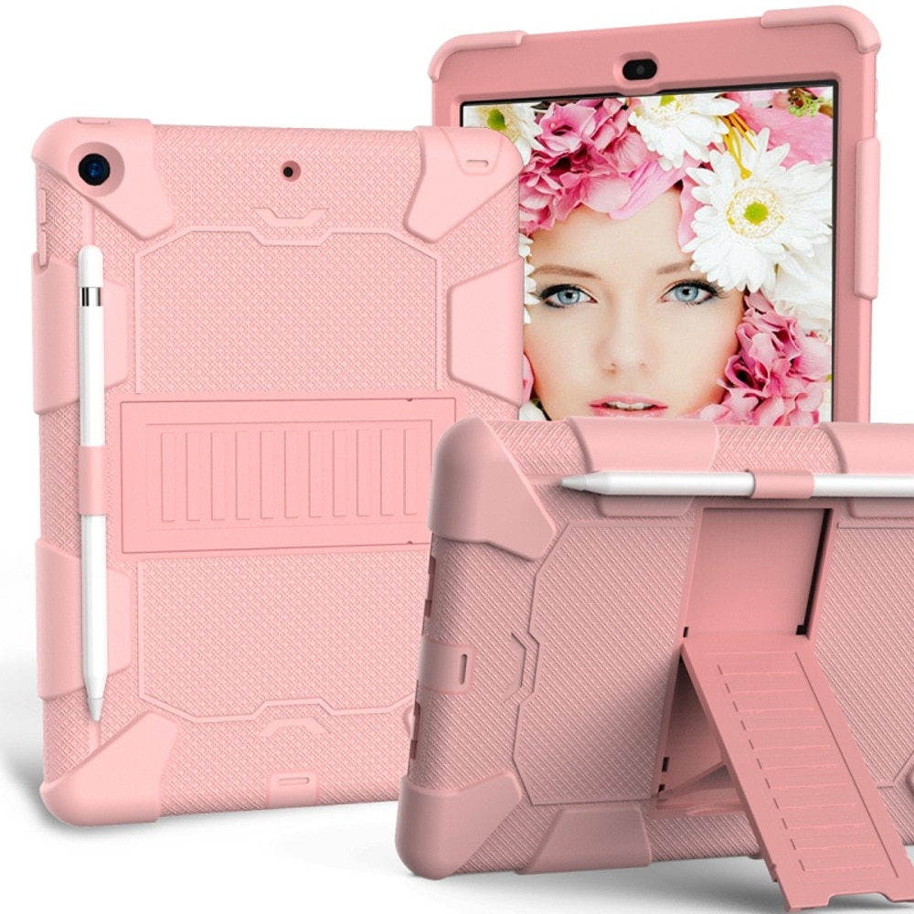 Husa blindata pentru iPad 8 de 10,2 inchi, cu suport si spatiu pentru Stylus, roz