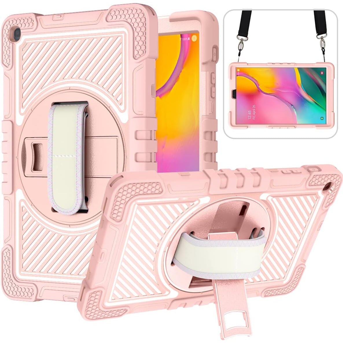 Husa Samsung Galaxy Tab A 8.0”, cu curea de umar, roz