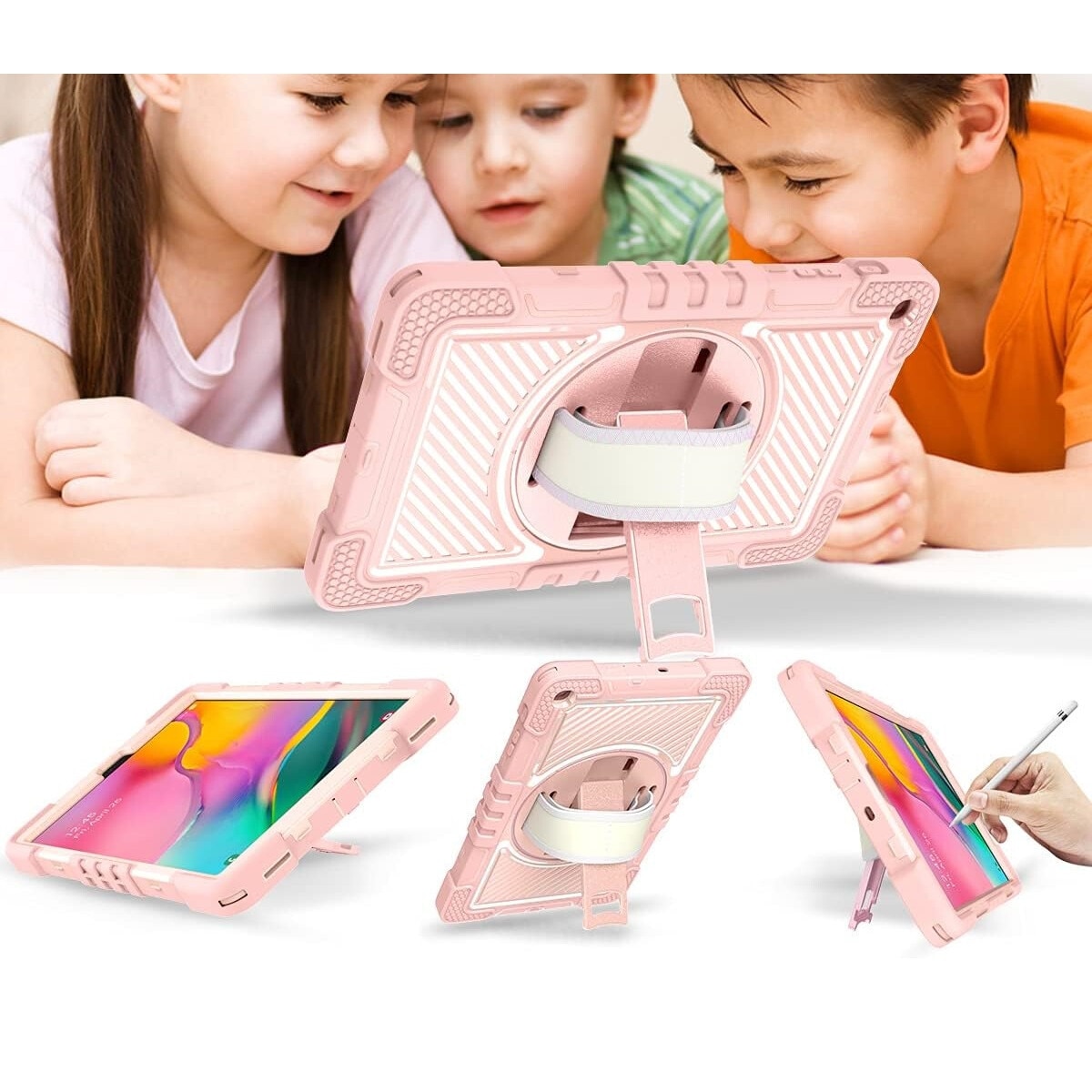 Husa Samsung Galaxy Tab A 8.0”, cu curea de umar, roz