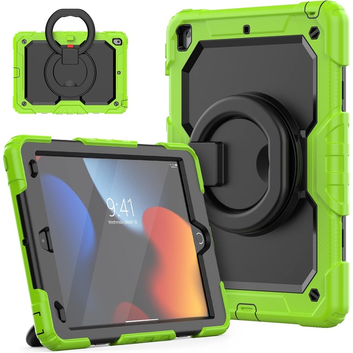 Husa blindata Samsung Galaxy Tab A7, cu suport rotativ, verde