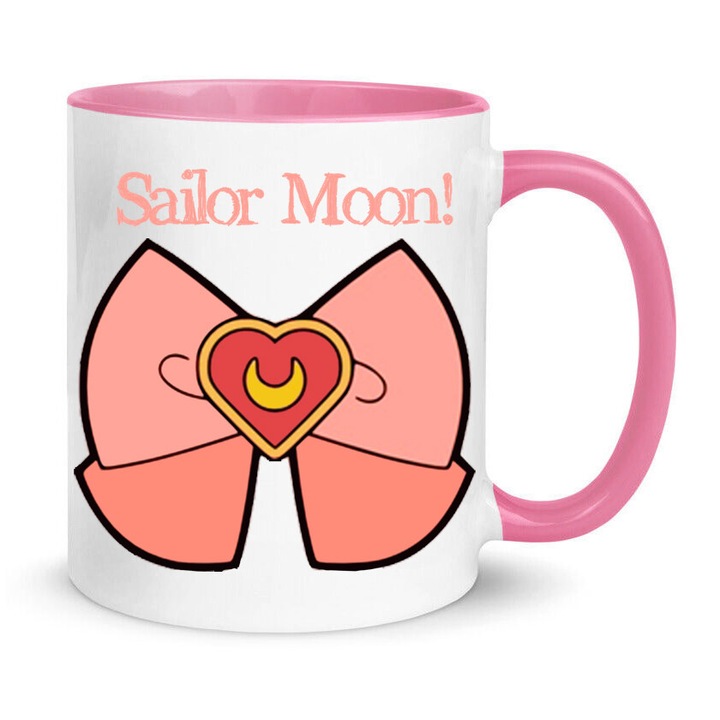 Керамична чаша Sailor Moon, 330мл, бяло-розова, с дизайн на панделка