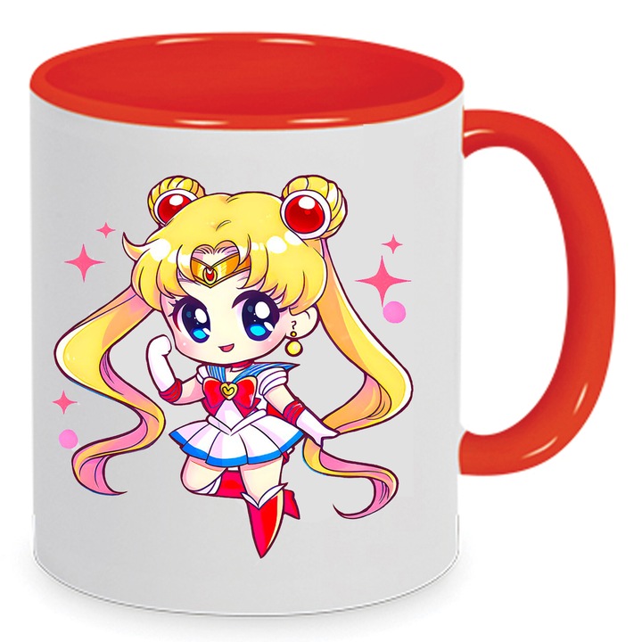Cana ceramica Sailor Moon, 330ml, alb-rosu