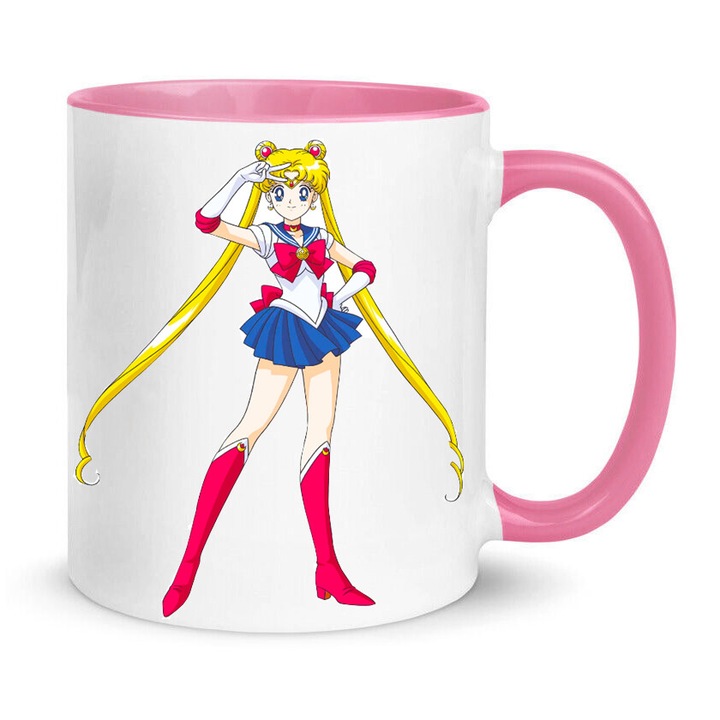 Cana ceramica Sailor Moon, 330ml, alb-rosu