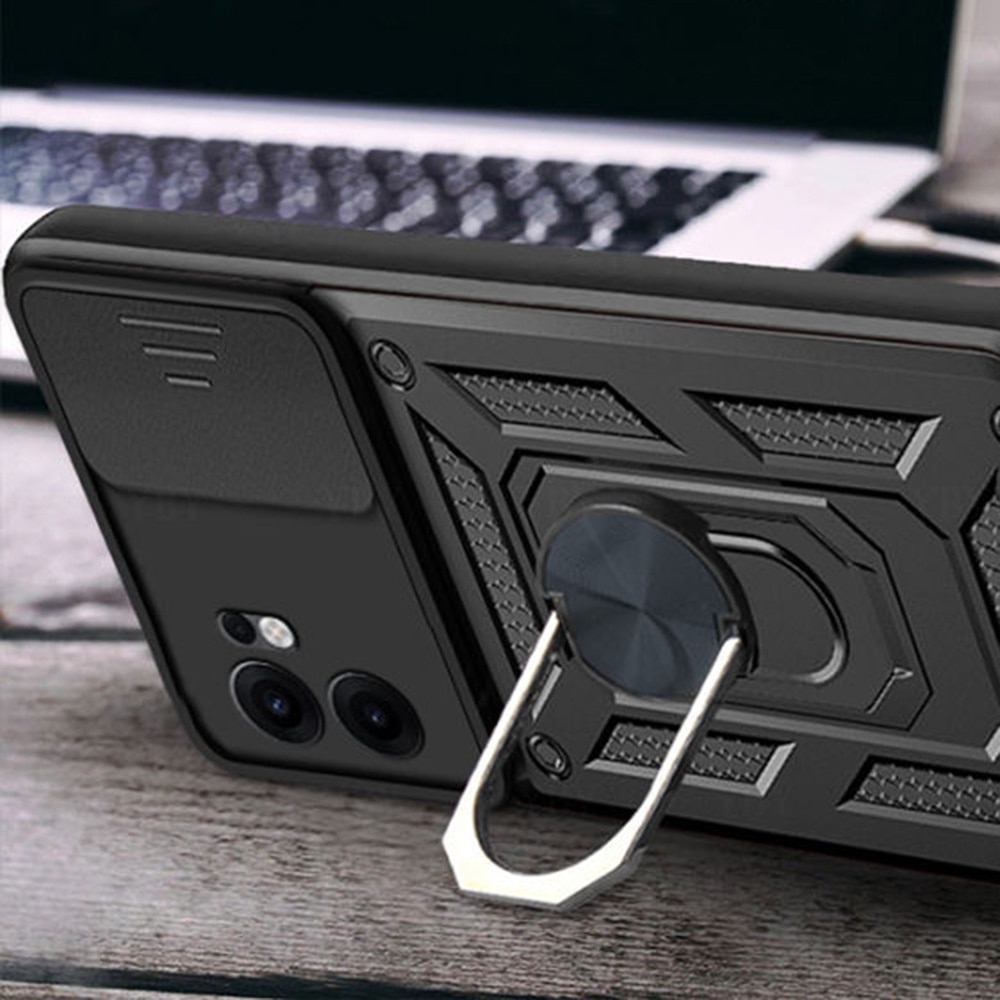 Husa pentru Oppo Reno 13 Pro Ring Armor Kickstand Tough Rugged Cover cu protectie camera Negru