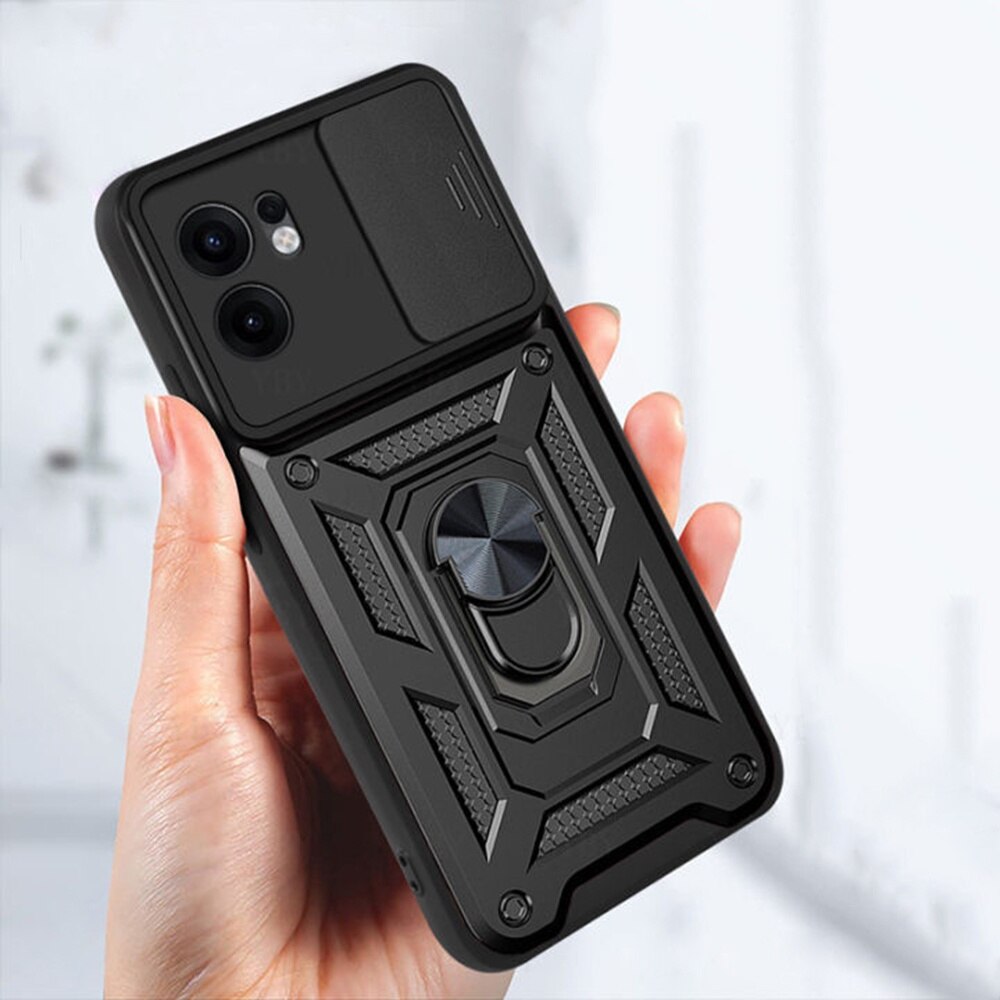 Husa pentru Oppo Reno 13 Pro Ring Armor Kickstand Tough Rugged Cover cu protectie camera Negru