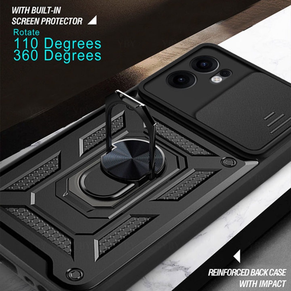 Husa pentru Oppo Reno 13 Pro Ring Armor Kickstand Tough Rugged Cover cu protectie camera Negru