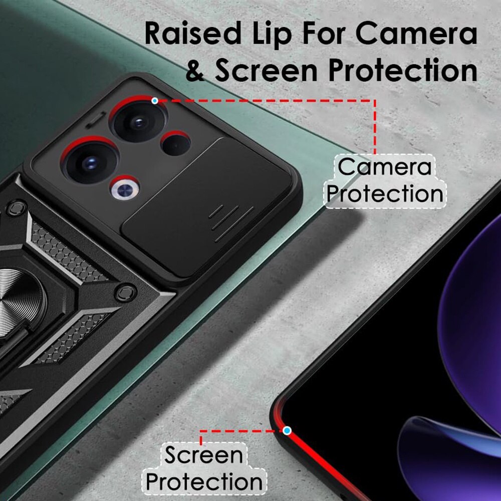 Husa pentru Oppo Reno 13 Ring Armor Kickstand Tough Rugged Cover cu protectie camera Negru