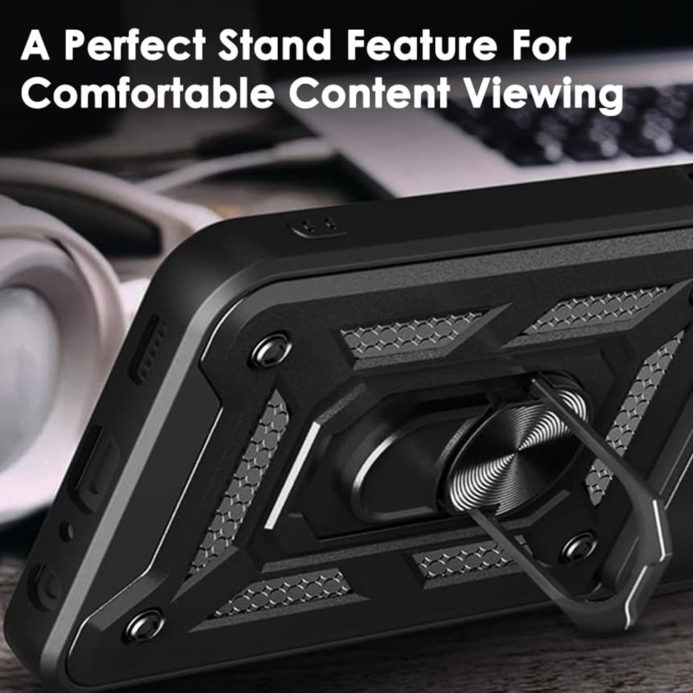 Husa pentru Oppo Reno 13 Ring Armor Kickstand Tough Rugged Cover cu protectie camera Negru