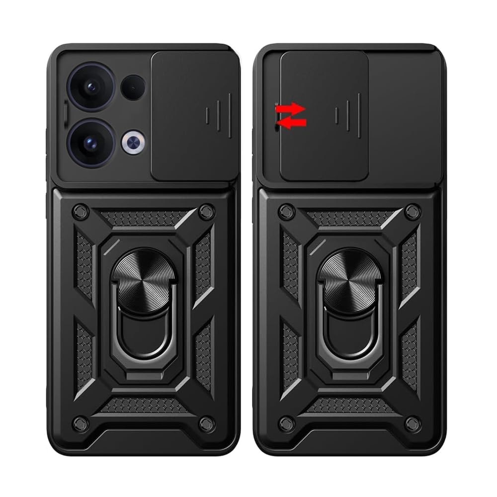 Husa pentru Oppo Reno 13 Ring Armor Kickstand Tough Rugged Cover cu protectie camera Negru