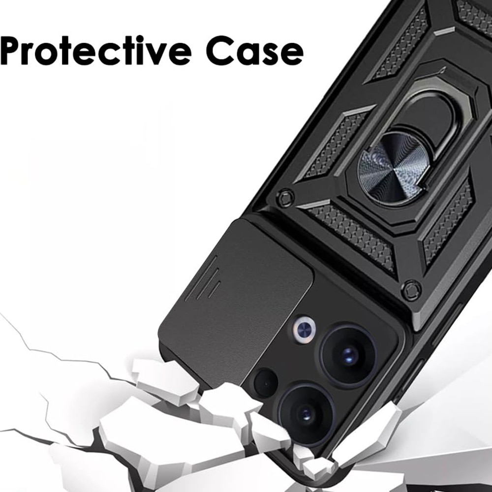 Husa pentru Oppo Reno 13 Ring Armor Kickstand Tough Rugged Cover cu protectie camera Negru