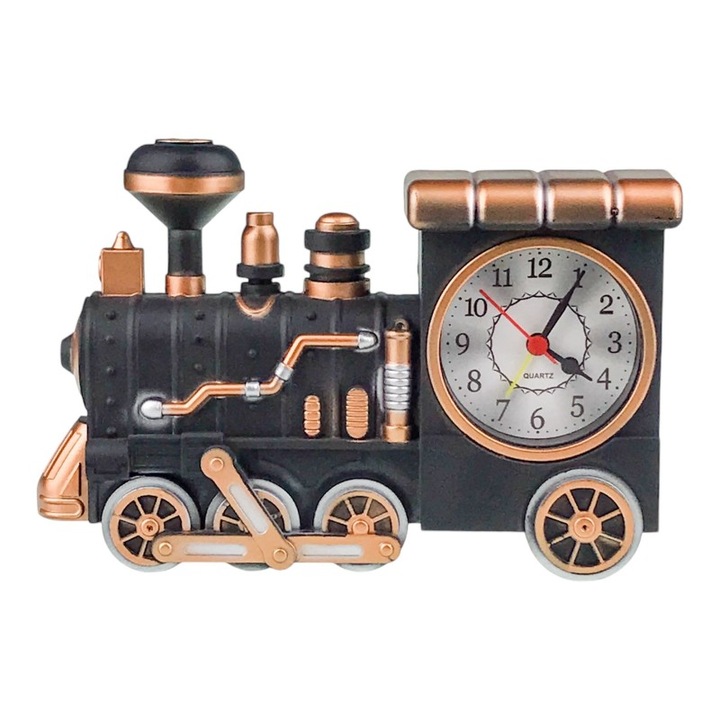 Ceas din plastic, de masa, in forma de locomotiva, 22x15 cm, multicolor M1