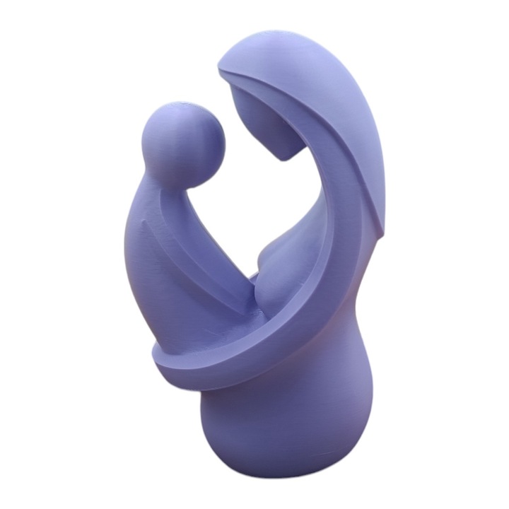 Figurina Minimalista Mama si Copilul, Design Modern 3D, Bioplastic Eco-Friendly, Cadou Perfect pentru Mame, Mov Pastel, 150x86x62 mm