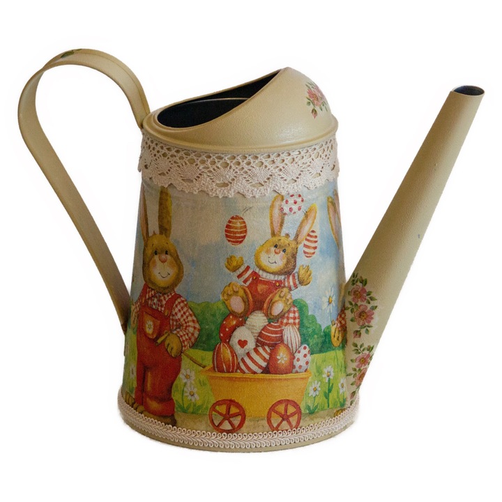 Stropitoare metalica decorata cu iepurasi de Paste, 29x15x24 cm