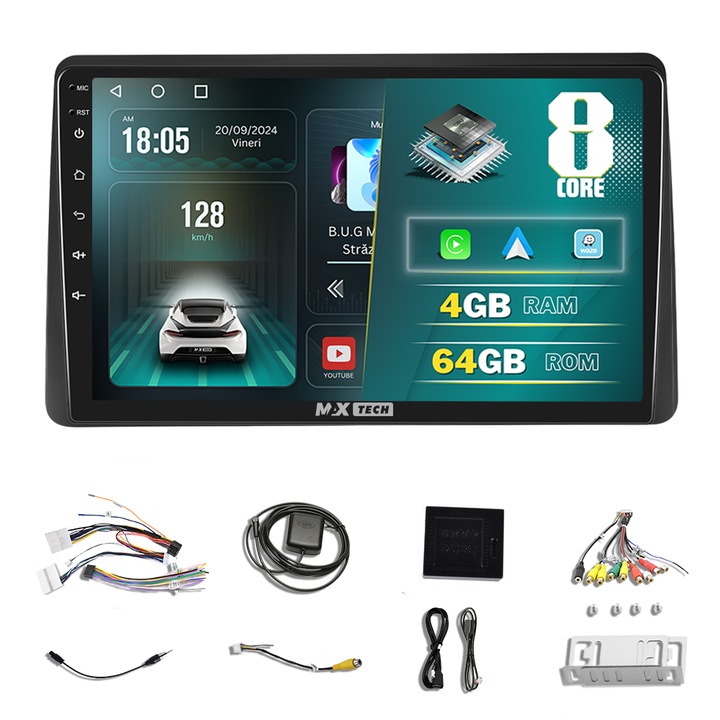 Navigatie Dacia Duster / Renault Arkana ( 2018 - 2021 ) dedicata Android 13 si CarPlay, MaxTech®, ecran de 10'' IPS, 4 GB RAM 64 GB ROM, GPS, Carplay, WIFI, RDS, DSP, EQ, Airplay, Bluetooth, Waze