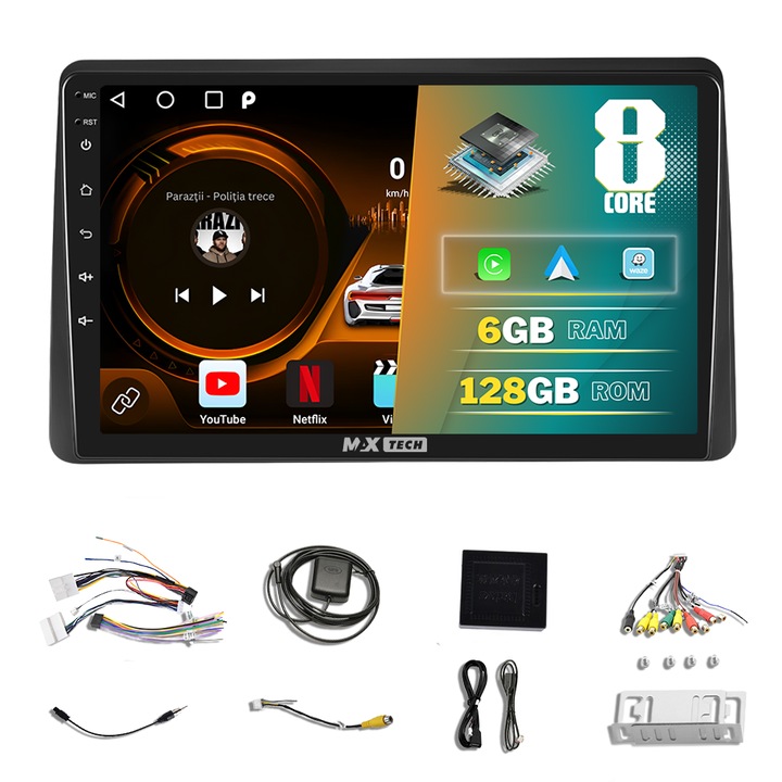 Navigatie Dacia Duster / Renault Arkana ( 2018 - 2021 ) dedicata Android 13 si CarPlay, MaxTech®, ecran de 10'' IPS, 6 GB RAM 128 GB ROM, GPS, Carplay, WIFI, RDS, DSP, EQ, Airplay, Bluetooth, Waze