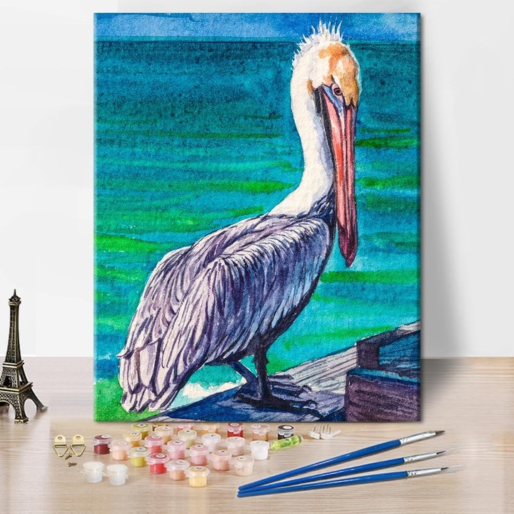 Set de pictura dupa numere, Nikcorp, Pelican, 40x50cm, 3 pensule, culori acrilice