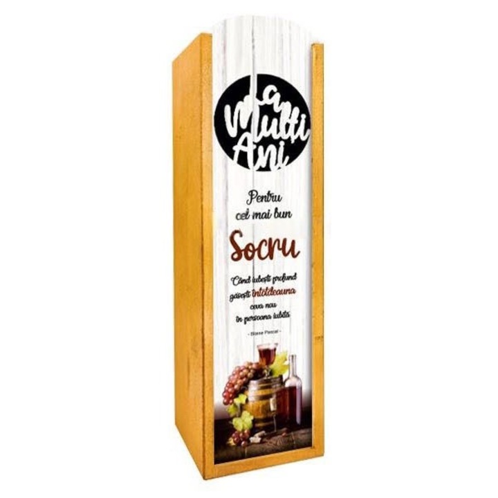 Cutie decorata cu sticla de vin, Pentru cel mai bun Socru, 750 ml