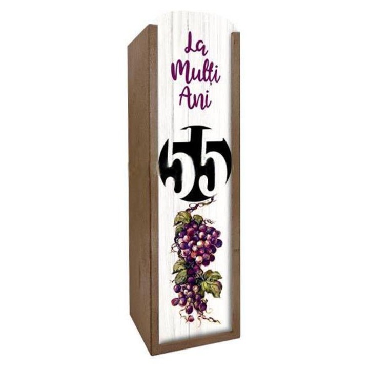 Cutie decorata cu sticla de vin, 55 de ani, 750 ml
