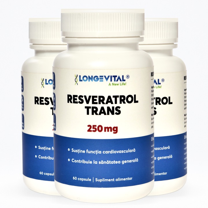 Resveratrol Trans Longevital® 250 mg, 3 x 60 capsule, Formula Bioactiva, Suport Antioxidant