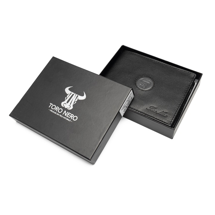 Portofel barbati din piele naturala, Toro Nero, negru, Mix