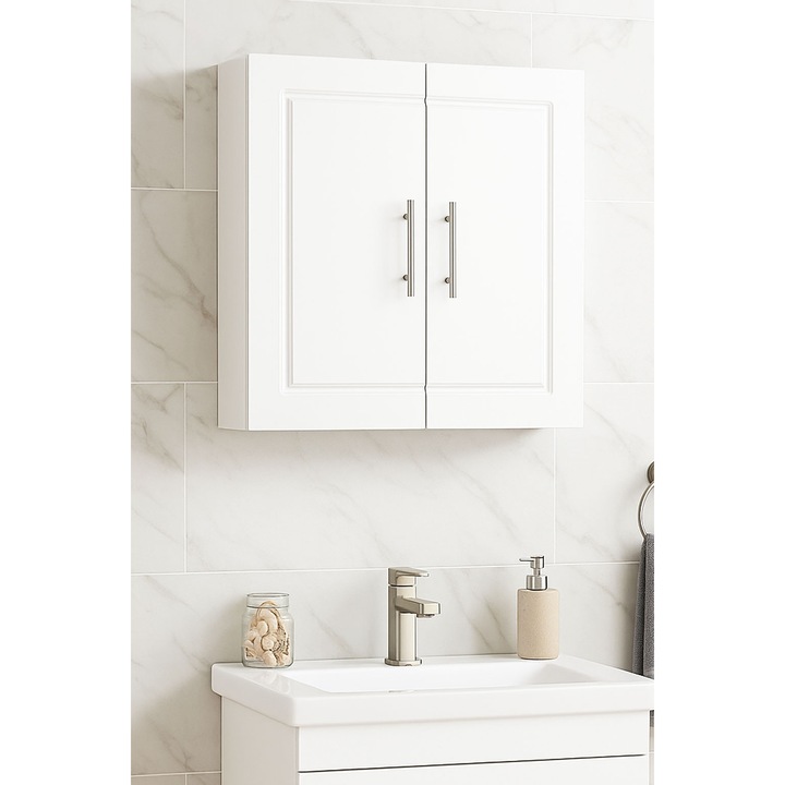 Dulap baie Badenmob Andre 60cm, laterale PAL, front MDF infoliat, Alb Rustic