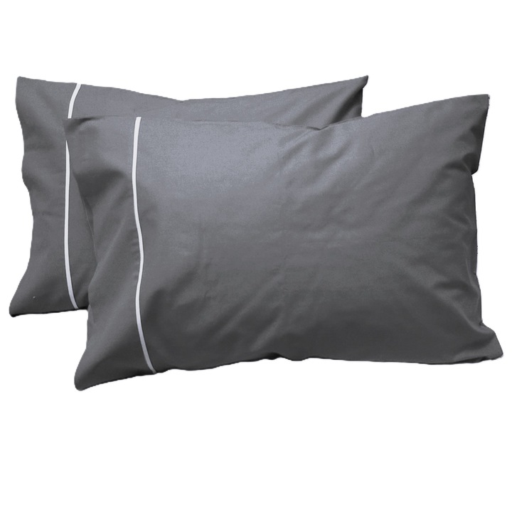 Комплект от 2 х Калъфка за възглавница с кант, 80 см x 80 см, Casa Bucuriei, сиво/бяло, 100% памук, две страни
