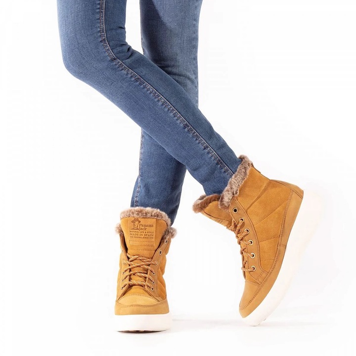 Botine dama Panama Jack, piele nabuc, impermeabile, branturi detasabile, bej, 37 EU